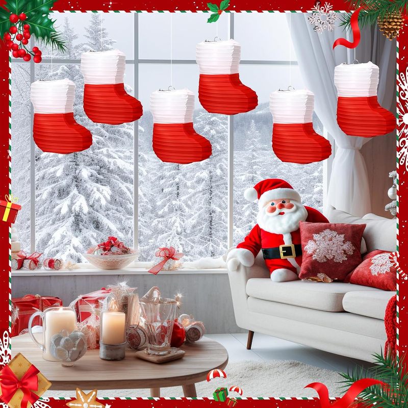Christmas Stocking Hanging - 1 Pezzo Lanterne di Carta Natalizie,
