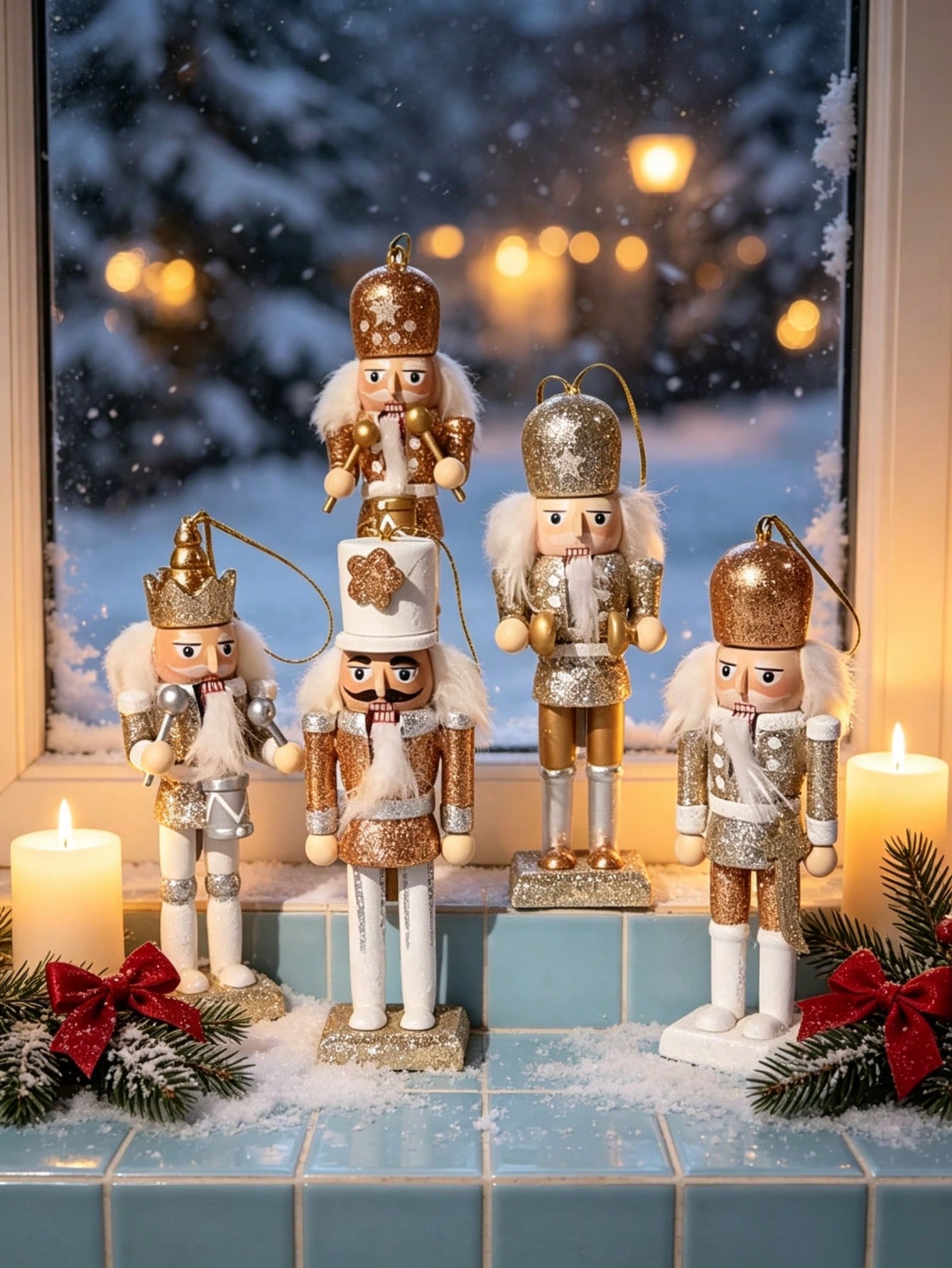 Nutcracker Figurine - Set di 5 ciondoli in legno